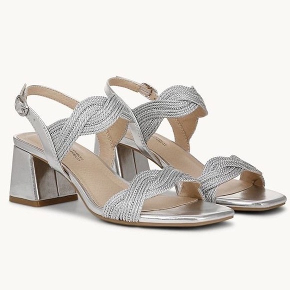 LifeStride Shoes - LifeStride Charnelle Silver Metallic Block Heel Slingback Dress Sandal Sz 7.5 M